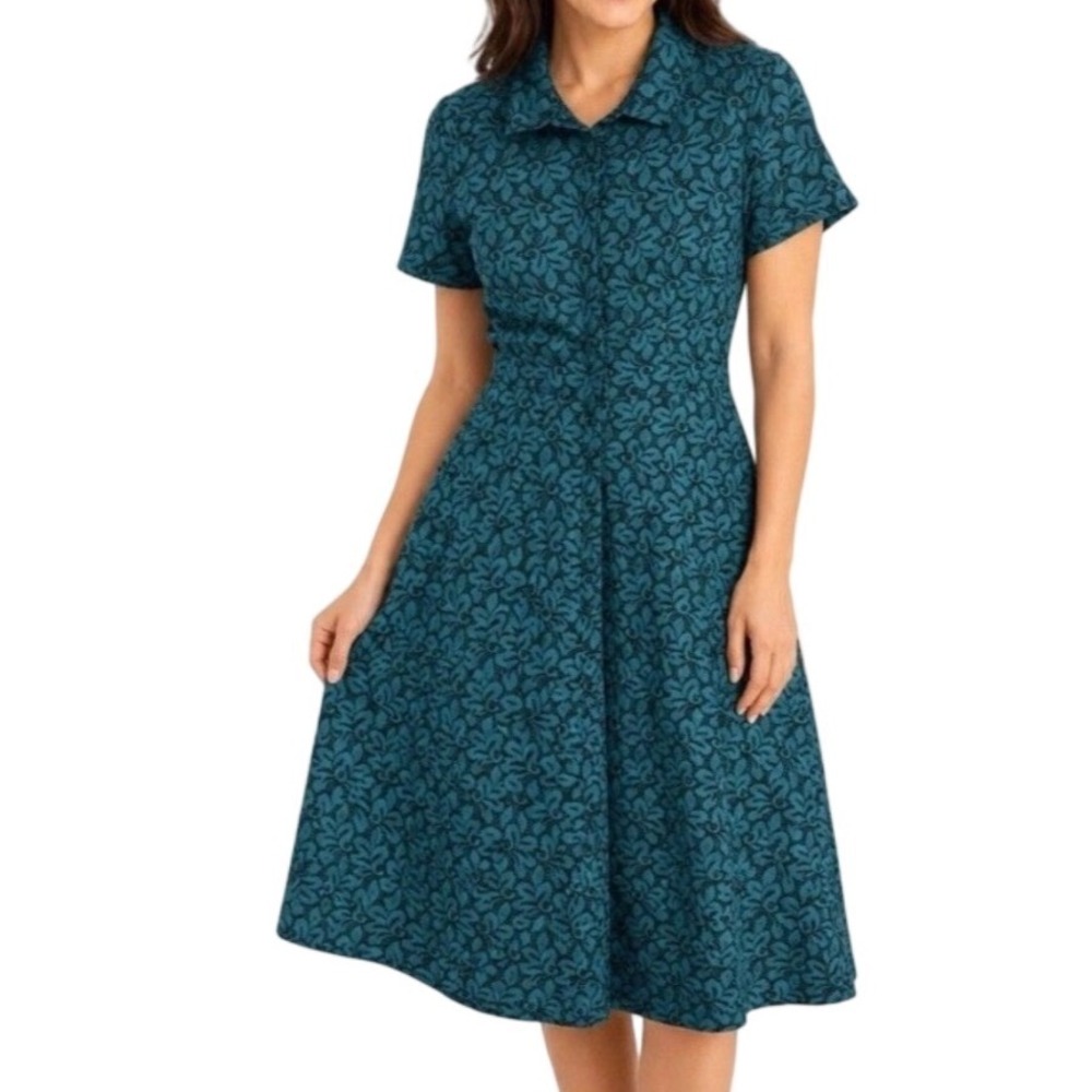 NWT Ann Taylor Teal Green Floral Embroidered Button Front Midi Dress 16T Tall